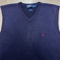 画像3: 「Polo by Ralph Lauren (ポロラルフローレン)」90s 00s 10s XXLサイズ コットン ネイビー ポニー刺繍 ローゲージ ニット ベスト (3)