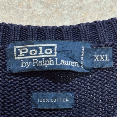 画像2: 「Polo by Ralph Lauren (ポロラルフローレン)」90s 00s 10s XXLサイズ コットン ネイビー ポニー刺繍 ローゲージ ニット ベスト