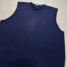 画像14: 「Polo by Ralph Lauren (ポロラルフローレン)」90s 00s 10s XXLサイズ コットン ネイビー ポニー刺繍 ローゲージ ニット ベスト (14)