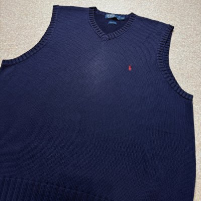 画像3: 「Polo by Ralph Lauren (ポロラルフローレン)」90s 00s 10s XXLサイズ コットン ネイビー ポニー刺繍 ローゲージ ニット ベスト