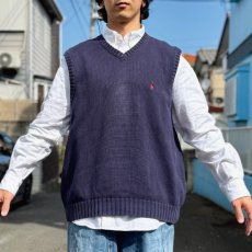 画像15: 「Polo by Ralph Lauren (ポロラルフローレン)」90s 00s 10s XXLサイズ コットン ネイビー ポニー刺繍 ローゲージ ニット ベスト (15)