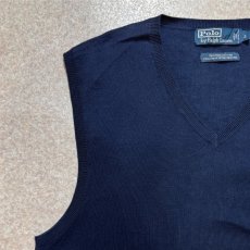 画像2: 「Polo by Ralph Lauren (ポロラルフローレン)」90s 00s 10s Lサイズ ピマコットン ネイビー ポニー刺繍 ニット ベスト (2)
