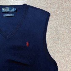 画像4: 「Polo by Ralph Lauren (ポロラルフローレン)」90s 00s 10s Lサイズ ピマコットン ネイビー ポニー刺繍 ニット ベスト (4)