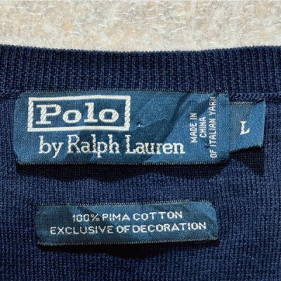 画像2: 「Polo by Ralph Lauren (ポロラルフローレン)」90s 00s 10s Lサイズ ピマコットン ネイビー ポニー刺繍 ニット ベスト