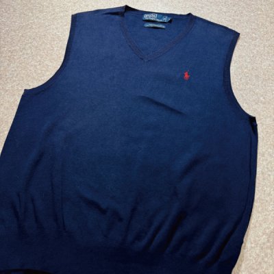画像3: 「Polo by Ralph Lauren (ポロラルフローレン)」90s 00s 10s Lサイズ ピマコットン ネイビー ポニー刺繍 ニット ベスト