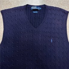 画像3: 「Polo by Ralph Lauren (ポロラルフローレン)」90s 00s 10s XLサイズ コットン ネイビー ポニー刺繍 ケーブル編み ニット ベスト (3)
