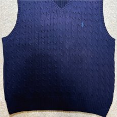 画像5: 「Polo by Ralph Lauren (ポロラルフローレン)」90s 00s 10s XLサイズ コットン ネイビー ポニー刺繍 ケーブル編み ニット ベスト (5)