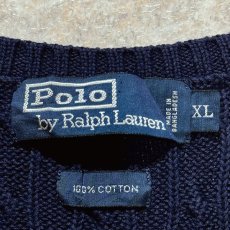 画像6: 「Polo by Ralph Lauren (ポロラルフローレン)」90s 00s 10s XLサイズ コットン ネイビー ポニー刺繍 ケーブル編み ニット ベスト (6)