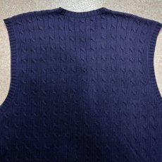 画像11: 「Polo by Ralph Lauren (ポロラルフローレン)」90s 00s 10s XLサイズ コットン ネイビー ポニー刺繍 ケーブル編み ニット ベスト (11)