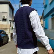 画像19: 「Polo by Ralph Lauren (ポロラルフローレン)」90s 00s 10s XLサイズ コットン ネイビー ポニー刺繍 ケーブル編み ニット ベスト (19)