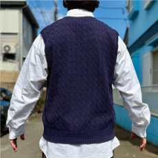 画像20: 「Polo by Ralph Lauren (ポロラルフローレン)」90s 00s 10s XLサイズ コットン ネイビー ポニー刺繍 ケーブル編み ニット ベスト (20)