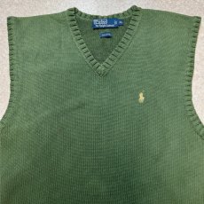 画像3: 「Polo by Ralph Lauren (ポロラルフローレン)」90s 00s 10s XLサイズ コットン ミリタリーグリーン ポニー刺繍 ローゲージ ニット ベスト (3)