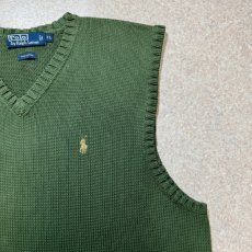画像4: 「Polo by Ralph Lauren (ポロラルフローレン)」90s 00s 10s XLサイズ コットン ミリタリーグリーン ポニー刺繍 ローゲージ ニット ベスト (4)