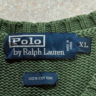 画像2: 「Polo by Ralph Lauren (ポロラルフローレン)」90s 00s 10s XLサイズ コットン ミリタリーグリーン ポニー刺繍 ローゲージ ニット ベスト