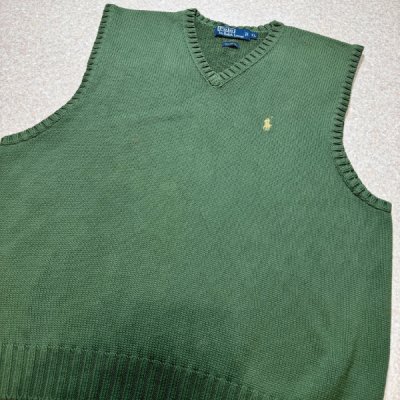 画像3: 「Polo by Ralph Lauren (ポロラルフローレン)」90s 00s 10s XLサイズ コットン ミリタリーグリーン ポニー刺繍 ローゲージ ニット ベスト