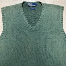 画像3: 「Polo by Ralph Lauren (ポロラルフローレン)」90s 00s 10s Lサイズ コットン ダスティグリーン ローゲージ ニット ベスト (3)