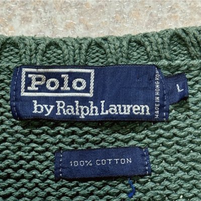 画像2: 「Polo by Ralph Lauren (ポロラルフローレン)」90s 00s 10s Lサイズ コットン ダスティグリーン ローゲージ ニット ベスト