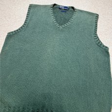 画像13: 「Polo by Ralph Lauren (ポロラルフローレン)」90s 00s 10s Lサイズ コットン ダスティグリーン ローゲージ ニット ベスト (13)