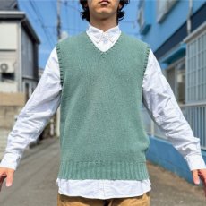 画像14: 「Polo by Ralph Lauren (ポロラルフローレン)」90s 00s 10s Lサイズ コットン ダスティグリーン ローゲージ ニット ベスト (14)