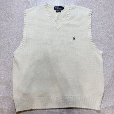 画像1: 「Polo by Ralph Lauren (ポロラルフローレン)」90s 00s 10s XLサイズ コットン オフホワイト ポニー刺繍 ローゲージ ニット ベスト (1)