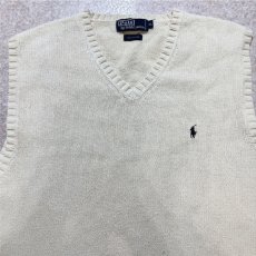 画像3: 「Polo by Ralph Lauren (ポロラルフローレン)」90s 00s 10s XLサイズ コットン オフホワイト ポニー刺繍 ローゲージ ニット ベスト (3)