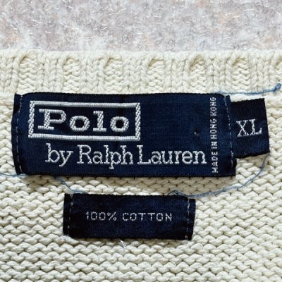 画像2: 「Polo by Ralph Lauren (ポロラルフローレン)」90s 00s 10s XLサイズ コットン オフホワイト ポニー刺繍 ローゲージ ニット ベスト