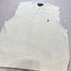 画像14: 「Polo by Ralph Lauren (ポロラルフローレン)」90s 00s 10s XLサイズ コットン オフホワイト ポニー刺繍 ローゲージ ニット ベスト (14)