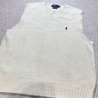画像3: 「Polo by Ralph Lauren (ポロラルフローレン)」90s 00s 10s XLサイズ コットン オフホワイト ポニー刺繍 ローゲージ ニット ベスト