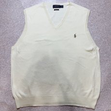 画像1: 「POLO RALPH LAUREN(ポロラルフローレン)」10s 20s XXLサイズ ピマコットン オフホワイト ポニー刺繍 ニット ベスト (1)
