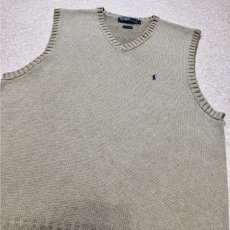 画像15: 「Polo by Ralph Lauren (ポロラルフローレン)」90s 00s 10s XLサイズ コットン グレージュ ポニー刺繍 ローゲージ ニット ベスト (15)