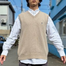画像16: 「Polo by Ralph Lauren (ポロラルフローレン)」90s 00s 10s XLサイズ コットン グレージュ ポニー刺繍 ローゲージ ニット ベスト (16)