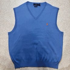 画像1: 「POLO RALPH LAUREN(ポロラルフローレン)」10s 20s XL/TGサイズ ピマコットン ブルー ポニー刺繍 ニット ベスト (1)