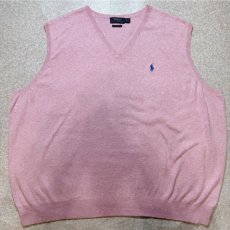 画像1: 「POLO RALPH LAUREN(ポロラルフローレン)」10s 20s 3XB BIGサイズ ピマコットン ピンク ポニー刺繍 ニット ベスト (1)