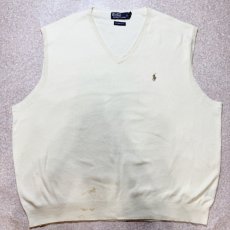 画像1: 「Polo by Ralph Lauren (ポロラルフローレン)」90s 00s 10s 3XBサイズ ピマコットン オフホワイト ポニー刺繍 ニット ベスト (1)