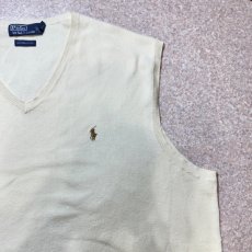 画像4: 「Polo by Ralph Lauren (ポロラルフローレン)」90s 00s 10s 3XBサイズ ピマコットン オフホワイト ポニー刺繍 ニット ベスト (4)