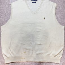 画像5: 「Polo by Ralph Lauren (ポロラルフローレン)」90s 00s 10s 3XBサイズ ピマコットン オフホワイト ポニー刺繍 ニット ベスト (5)