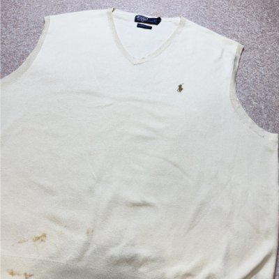 画像3: 「Polo by Ralph Lauren (ポロラルフローレン)」90s 00s 10s 3XBサイズ ピマコットン オフホワイト ポニー刺繍 ニット ベスト