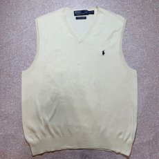 画像1: 「Polo by Ralph Lauren (ポロラルフローレン)」90s 00s 10s XXL/TTGサイズ ピマコットン オフホワイト ポニー刺繍 ニット ベスト (1)