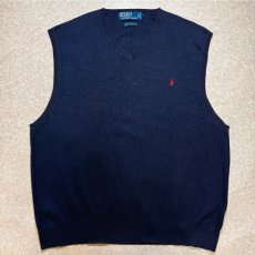 画像1: 「Polo by Ralph Lauren (ポロラルフローレン)」90s 00s 10s XLサイズ ピマコットン ネイビー ポニー刺繍 ニット ベスト (1)
