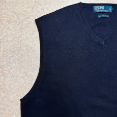 画像2: 「Polo by Ralph Lauren (ポロラルフローレン)」90s 00s 10s XLサイズ ピマコットン ネイビー ポニー刺繍 ニット ベスト (2)