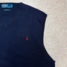 画像4: 「Polo by Ralph Lauren (ポロラルフローレン)」90s 00s 10s XLサイズ ピマコットン ネイビー ポニー刺繍 ニット ベスト (4)