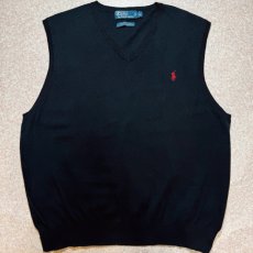 画像1: 「Polo by Ralph Lauren (ポロラルフローレン)」90s 00s 10s XLサイズ ピマコットン ブラック ポニー刺繍 ニット ベスト (1)