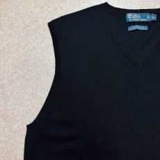 画像2: 「Polo by Ralph Lauren (ポロラルフローレン)」90s 00s 10s XLサイズ ピマコットン ブラック ポニー刺繍 ニット ベスト (2)
