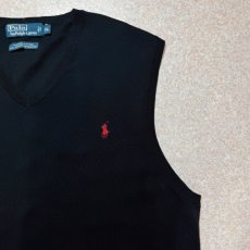 画像4: 「Polo by Ralph Lauren (ポロラルフローレン)」90s 00s 10s XLサイズ ピマコットン ブラック ポニー刺繍 ニット ベスト (4)