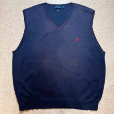 画像1: 「POLO RALPH LAUREN(ポロラルフローレン)」10s 20s XXLサイズ ピマコットン ネイビー ポニー刺繍 ニット ベスト (1)
