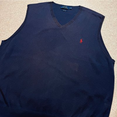 画像3: 「POLO RALPH LAUREN(ポロラルフローレン)」10s 20s XXLサイズ ピマコットン ネイビー ポニー刺繍 ニット ベスト