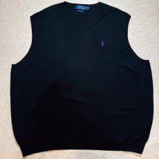 画像1: 「POLO RALPH LAUREN(ポロラルフローレン)」10s 20s 3XB BIGサイズ ピマコットン ブラック ポニー刺繍 ニット ベスト (1)