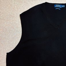 画像2: 「POLO RALPH LAUREN(ポロラルフローレン)」10s 20s 3XB BIGサイズ ピマコットン ブラック ポニー刺繍 ニット ベスト (2)