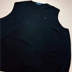 画像15: 「POLO RALPH LAUREN(ポロラルフローレン)」10s 20s 3XB BIGサイズ ピマコットン ブラック ポニー刺繍 ニット ベスト (15)