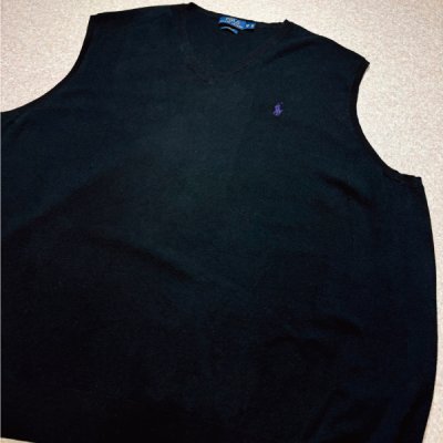 画像3: 「POLO RALPH LAUREN(ポロラルフローレン)」10s 20s 3XB BIGサイズ ピマコットン ブラック ポニー刺繍 ニット ベスト